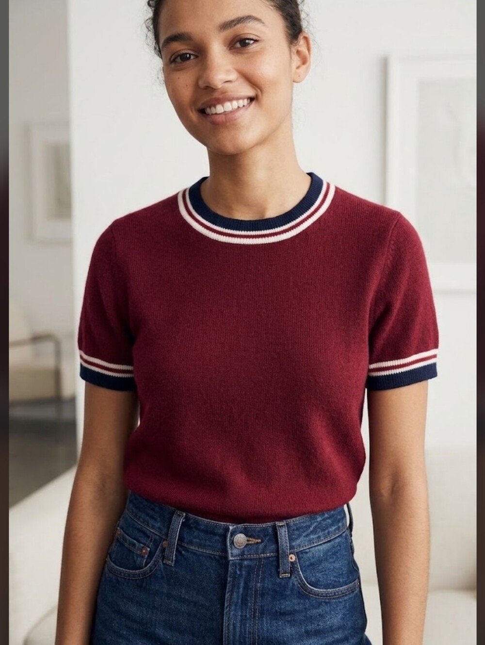 Madewell ringer-style short-sleeve sweater knit top *READ*